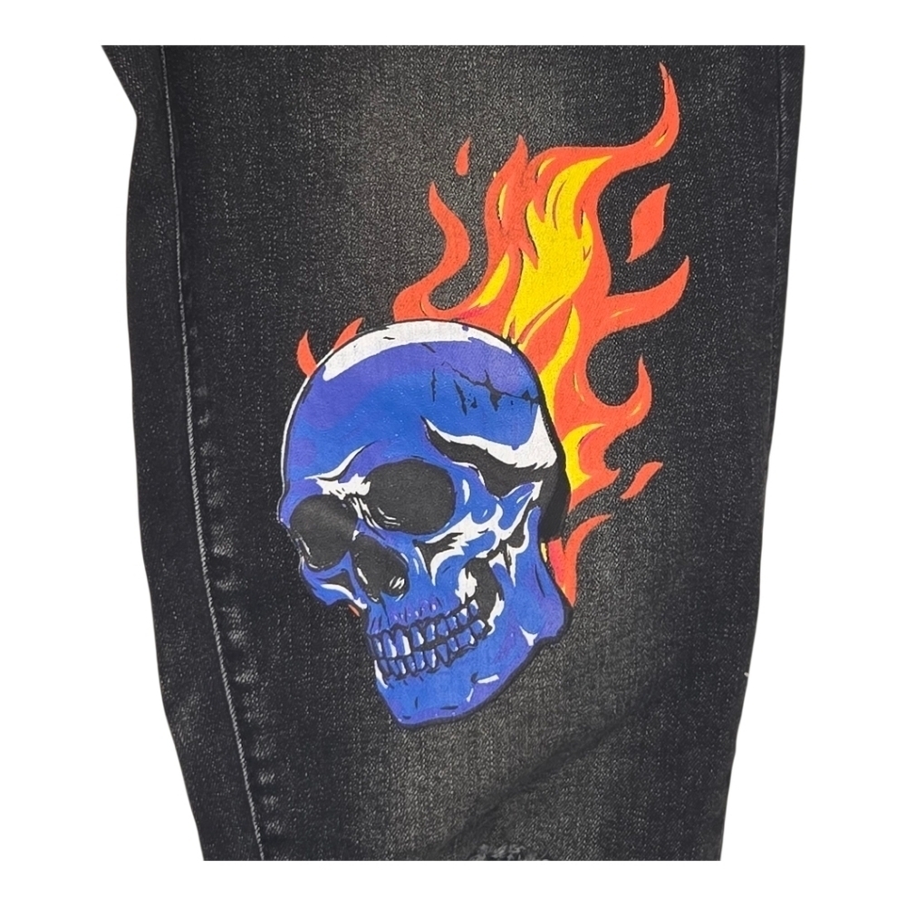 GFTD Mens Black Colorful Graffiti Painted Distressed Landon Denim Jeans 36 - Picture 3 of 16